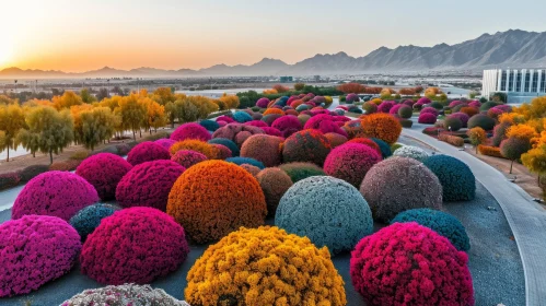Colorful Round Bushes in a Desert Park - Aerial Shot