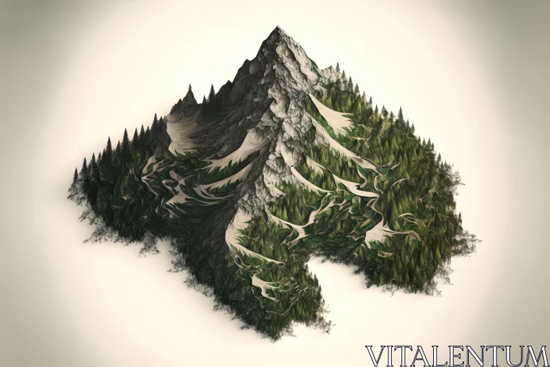 Hyper-Detailed Mountain Illustration with Intricate Foliage | Forestpunk Style AI Image