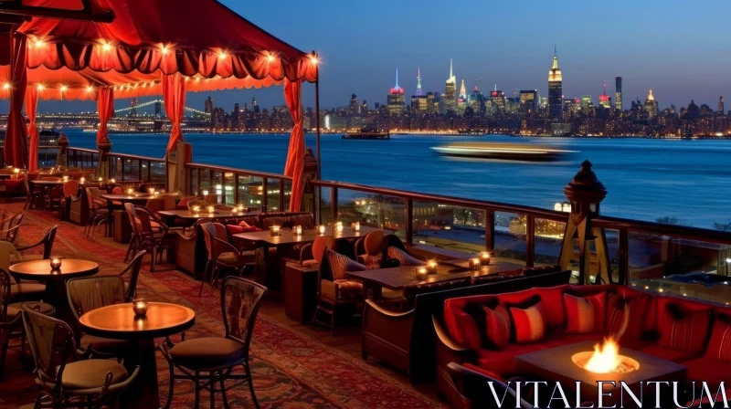 Rooftop Bar with Spectacular View of New York City Skyline AI Image