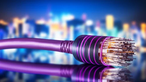 3D Render: Purple and Black Ethernet Cable with Gold Contacts