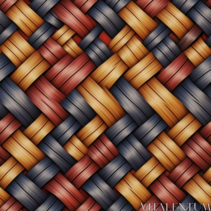Brown, Red, and Blue Basketweave Pattern on Red Background AI Image