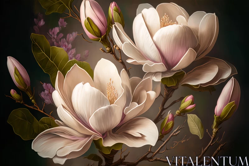 Captivating Art Print Painting of Magnolia Flowers | Realistic Details AI Image
