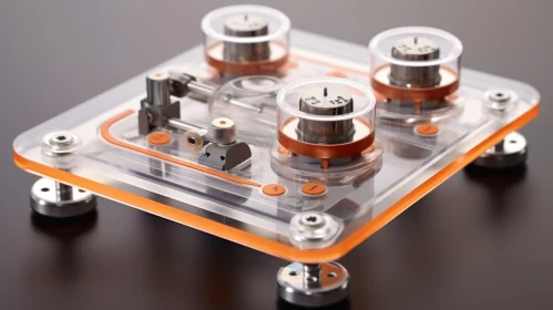 Detailed Close-Up of Transparent Orange Gray Electronic Device
