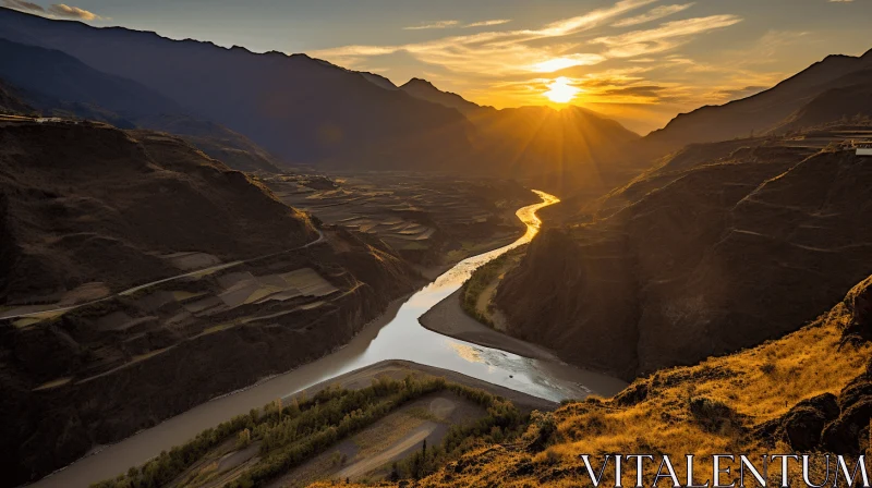 Golden Sunlight in a Majestic Valley: Captivating Nature Photography AI Image