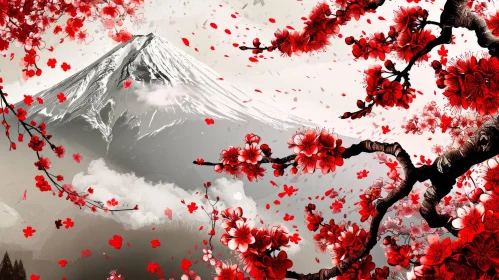 Mount Fuji: A Serene Landscape of Snow and Cherry Blossoms