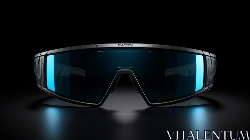 Sleek Black Futuristic Glasses with Blue Neon Lights | 3D Rendering AI Image