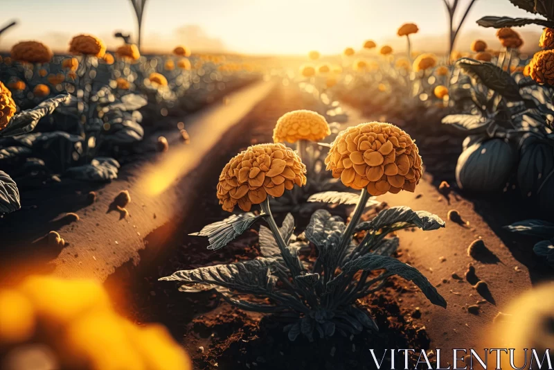 Surreal Chrysanthemum Field at Sunrise near Road | Photorealistic Detail AI Image