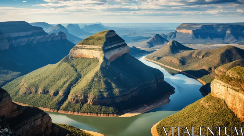 AI ART A Serene River and Majestic Mountains: A Gravity-Defying Landscape