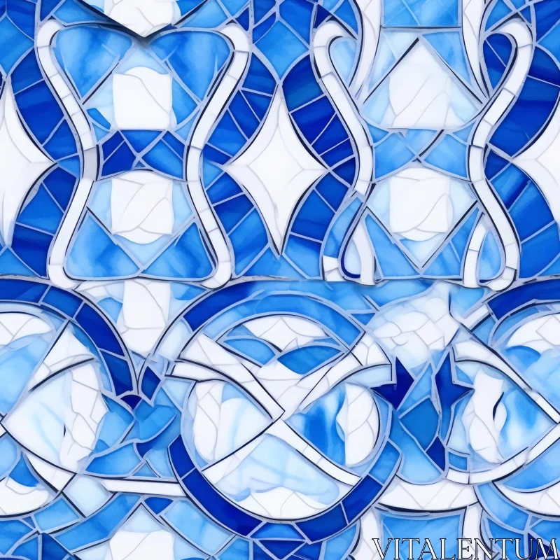 Blue & White Geometric Mosaic Tile Pattern AI Image