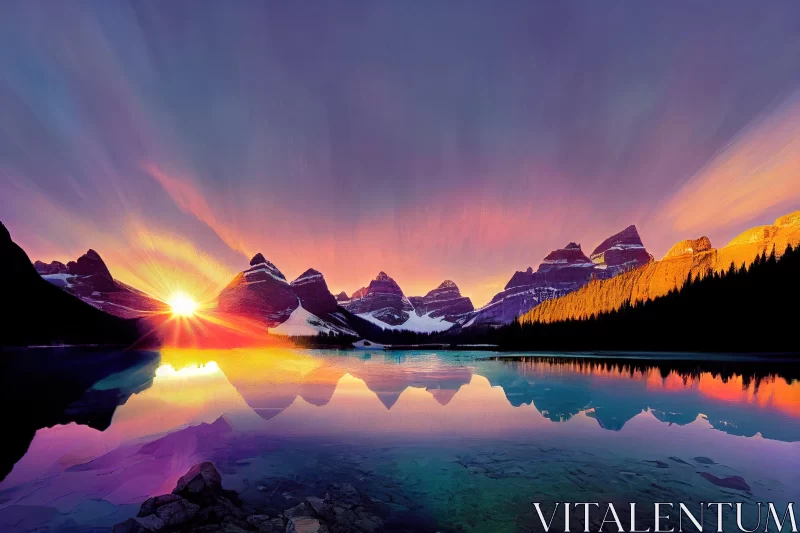 Breathtaking Mountain Landscape with Serene Lake | Sunrise Colors AI Image