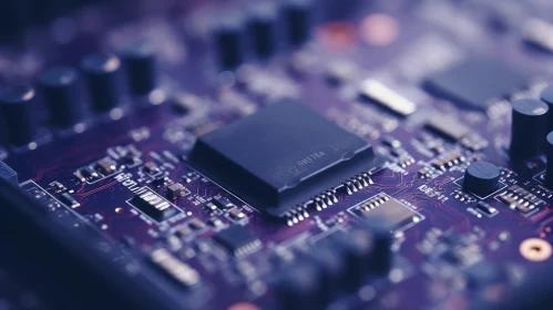 Dark Purple Computer Circuit Board Close-Up