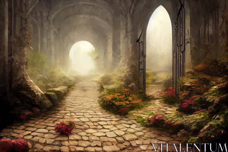 Enchanting Fairytale Path: A Realistic and Detailed Rendering AI Image