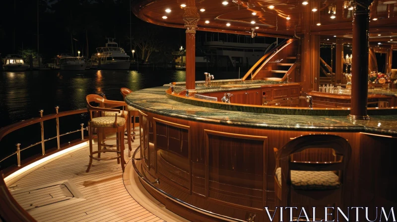 Exquisite Night Scene on a Luxury Yacht's Bar AI Image