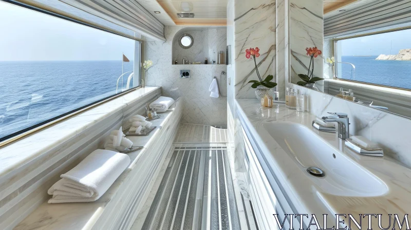 Luxurious Ocean View Bathroom with Marble Decor AI Image
