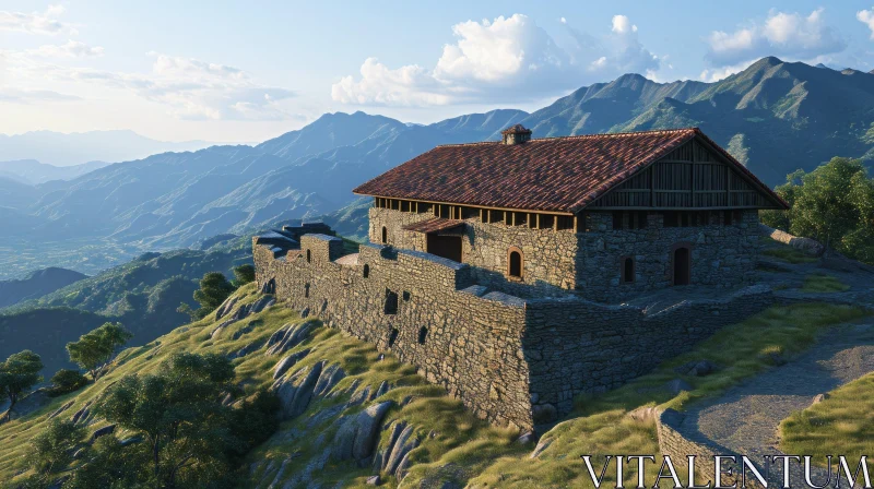 Medieval Castle on Hilltop - 3D Rendering AI Image