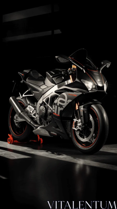 Sleek Black and Orange Motorcycle on a Dark Background | High-Quality Image AI Image