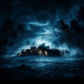 Stormy Night on an Island with Palm Trees | Epic Fantasy Scene