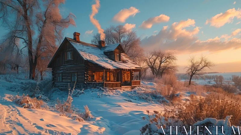 Abandoned Wooden House in Snowy Forest AI Image