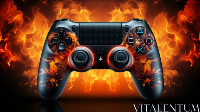 Black PlayStation 4 Controller with Flame Design AI Image