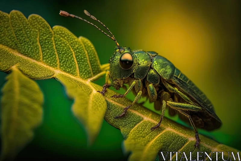 Captivating Green Bug on Leaf - Realistic Nature Art AI Image