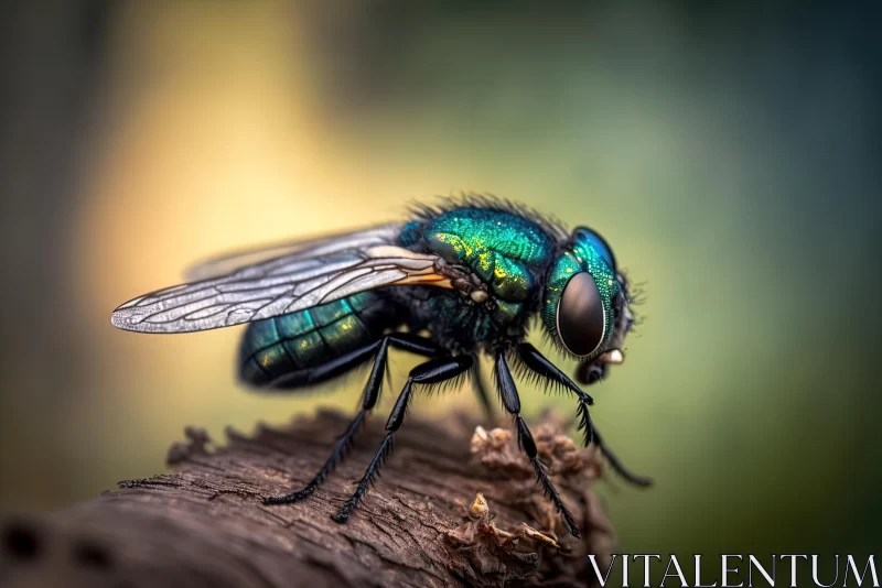 Captivating Green Fly on Weathered Wooden Plank AI Image