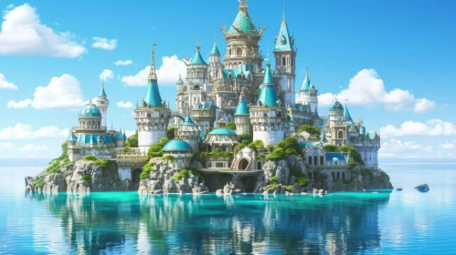 Enchanting Fantasy Castle on Rocky Island - Captivating Image