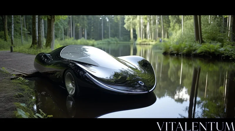 Futuristic Car | Black and Silver | Reflection | Sleek Design AI Image