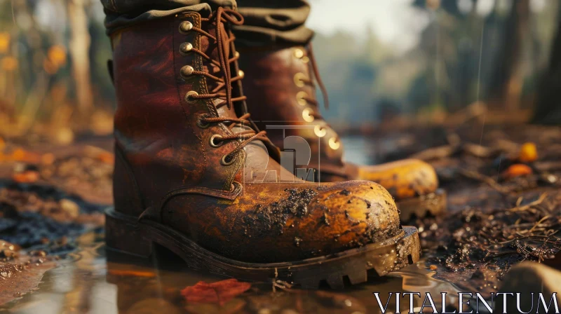 Man in Brown Leather Boots Standing in a Forest AI Image