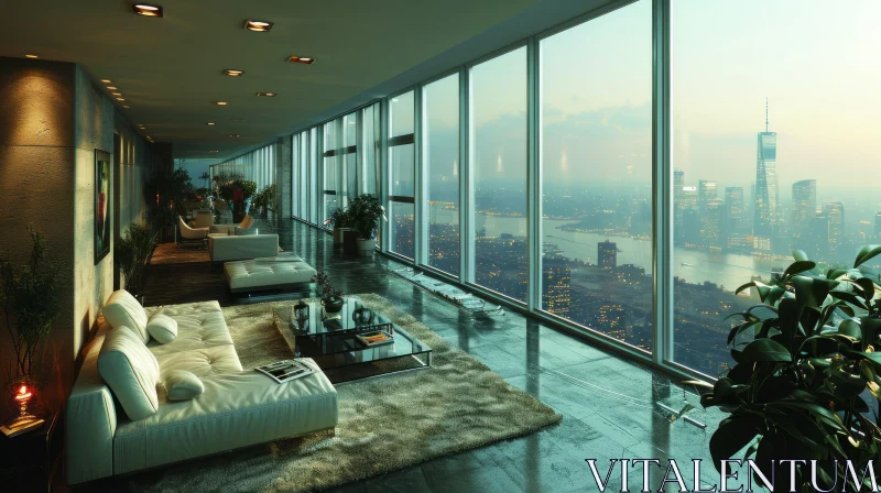 Modern Luxury Apartment with Stunning City Skyline View AI Image