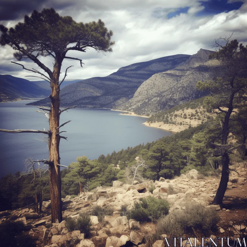 Serene Lake in the Mountains: Captivating Nature Artwork AI Image