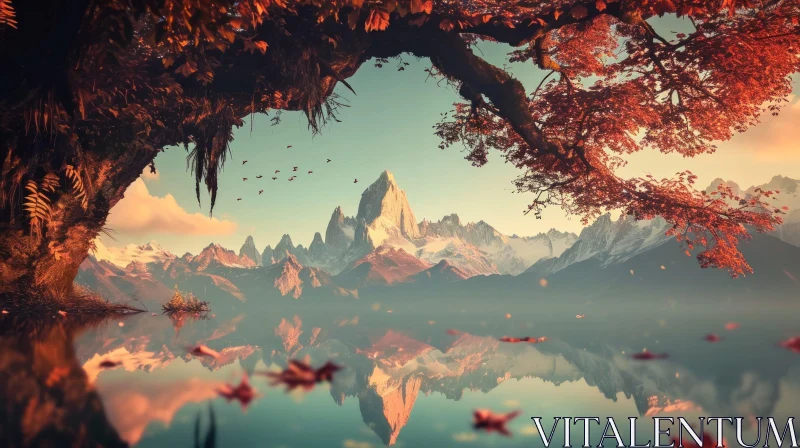 Serene Mountain Lake in Fall: A Captivating Nature Landscape AI Image