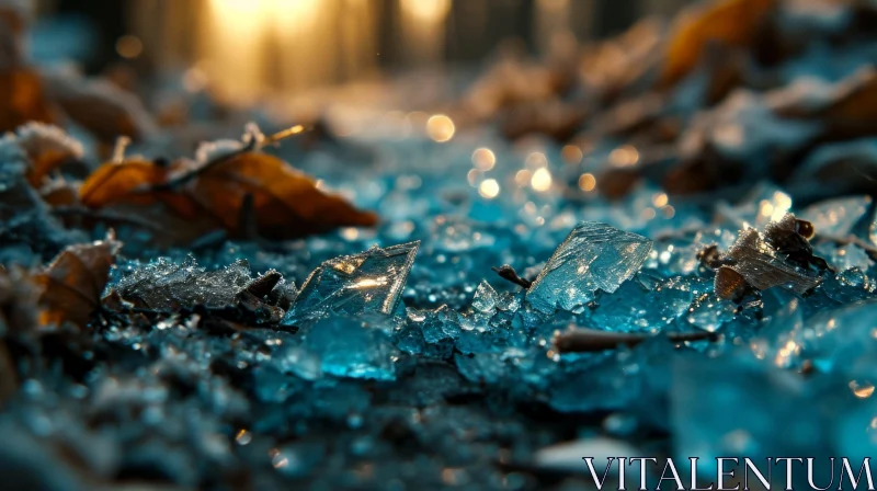 Shattered Blue Ice on the Ground - Nature Photography AI Image