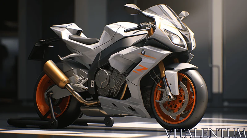 White and Orange Motorcycle Rendered in Cinema4d - Hyper-realistic Design AI Image