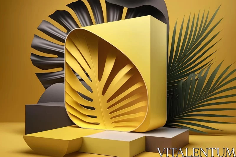 Abstract 3D Rendering of a Yellow Palm Leaf | Nature-Inspired Art AI Image