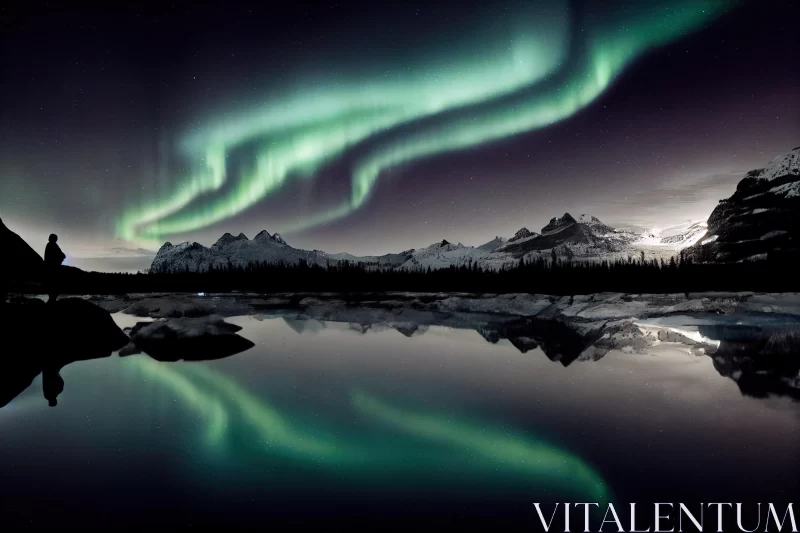 Aurora Borealis Lights over Mountain | Reflex Reflections | Mystical Landscape AI Image