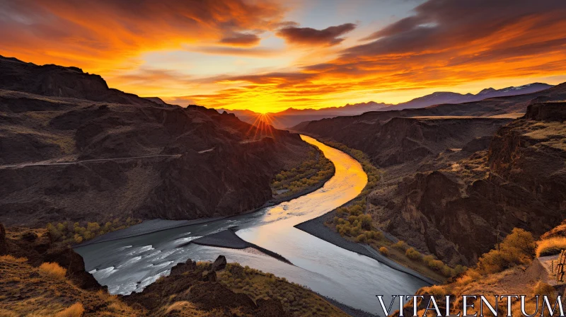 Enchanting Orange Sunset Over a Serene River - Captivating Nature Landscape AI Image