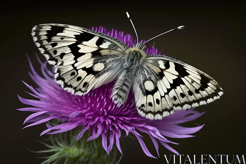 Ethereal Butterfly on Vibrant Thistle Flower AI Image