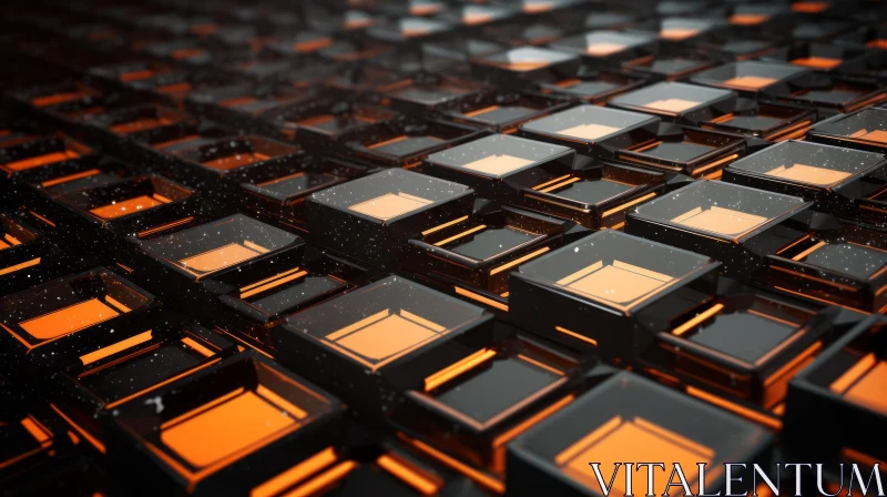 Futuristic 3D Rendering of Glossy Black Cubes with Orange Edges AI Image