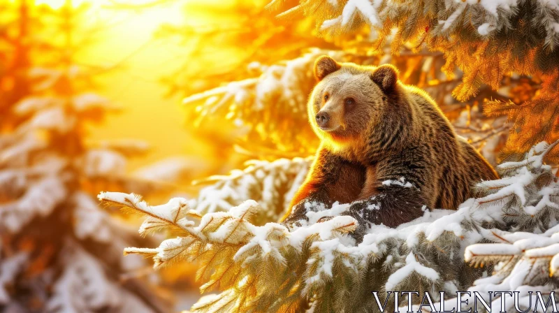 Majestic Brown Bear in Winter Forest - Captivating Wildlife Photography AI Image