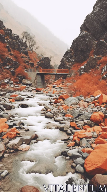 Orange Rocks and Bridge - Dreamy and Adventurous Nature Scene AI Image