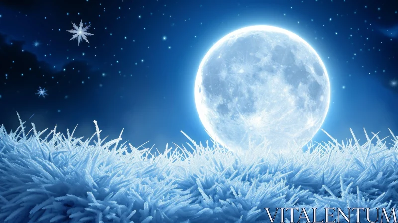 Serene Winter Landscape with Full Moon - Snowy Scenery AI Image