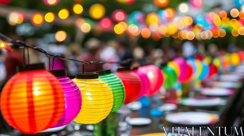 Vibrant Paper Lanterns at a Joyful Party AI Image