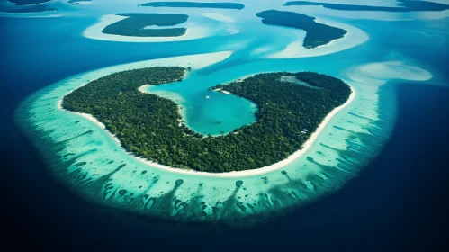 Aerial View of Islands in the Maldives: Romantic Landscapes and Indigenous Motifs