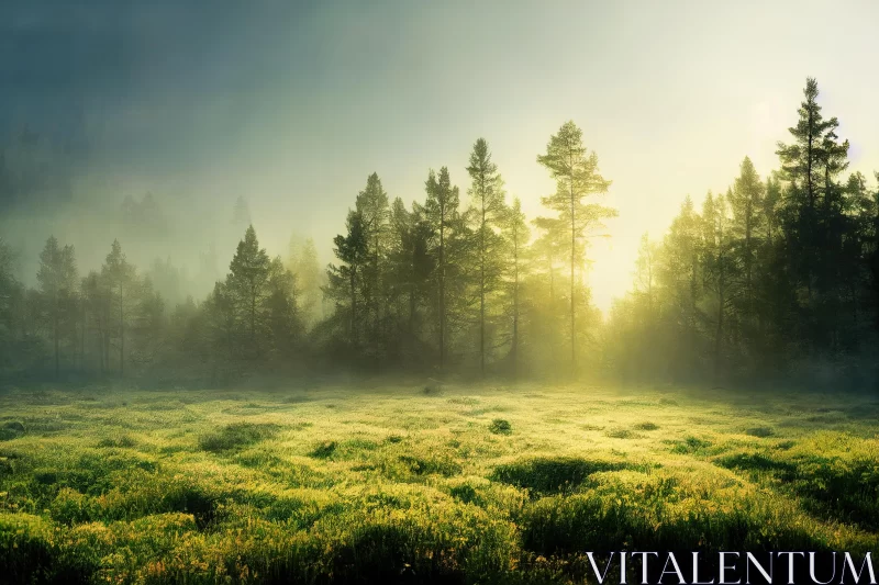Captivating Misty Field: A Norwegian Nature Masterpiece AI Image