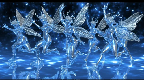 Enchanting 3D Rendering of Fairy Dance on Reflective Surface