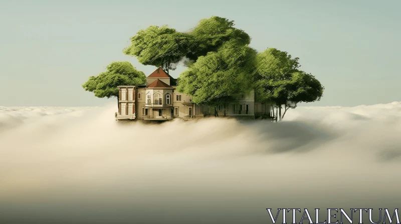 Ethereal Treehouse: An Old House Amongst the Clouds AI Image