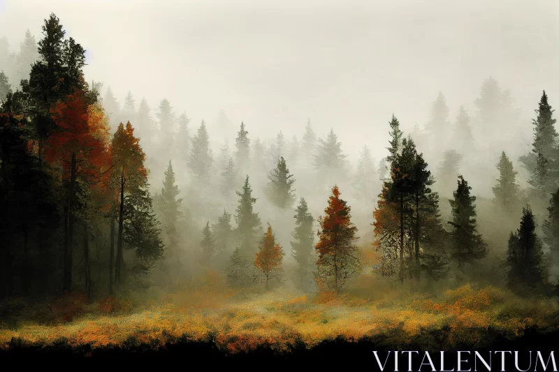 Misty Forest Painting | Serene Naturalistic Landscape AI Image