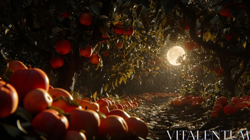 Moonlit Orchard: A Captivating Autumn Landscape AI Image