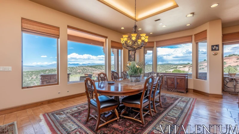 Stunning Dining Room with Mountain View | Elegant Interior Design AI Image