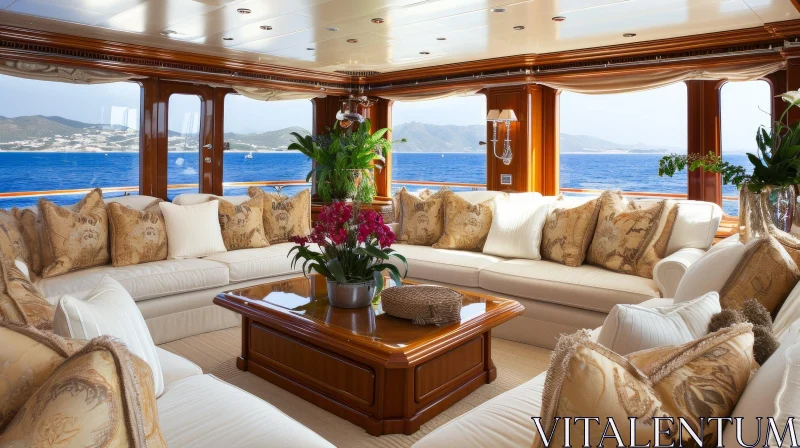 Luxurious Yacht Saloon with Panoramic Sea Views AI Image